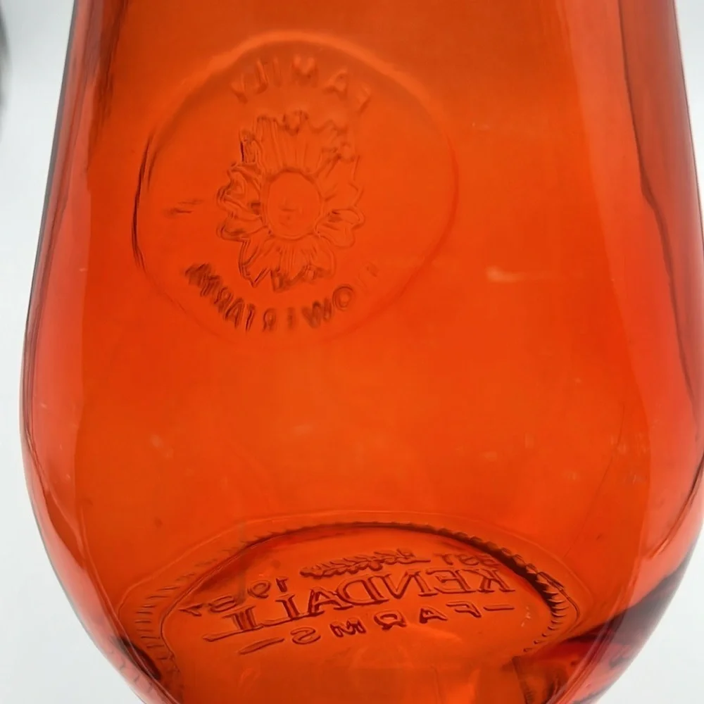 Vintage Kendall Farms Orange Glass Family Flower Farm 6